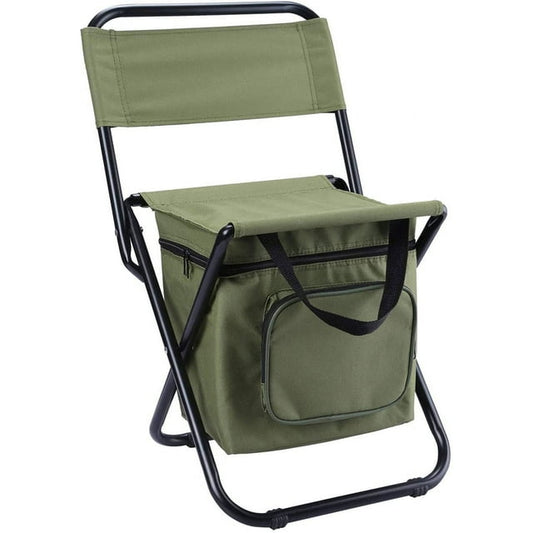 Foldable Fishing Chair with Cooler Bag, GVDV Foldable Camping Chair, Portable Backrest Fishing Stool Lightweight Outdoor Folding Chair for Fishing Hunting Beach Camping Seat