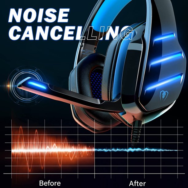 Beexcellent Gaming Headset for PS4 PS5 Xbox One Switch PC with Noise Cancelling Over-Ear Stereo Bass Surround Sound (Black Blue)