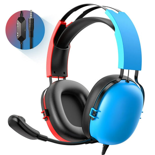 Gaming Headset for Nintendo Switch, Xbox Headset with Noise Cancelling Microphone, Red & Blue